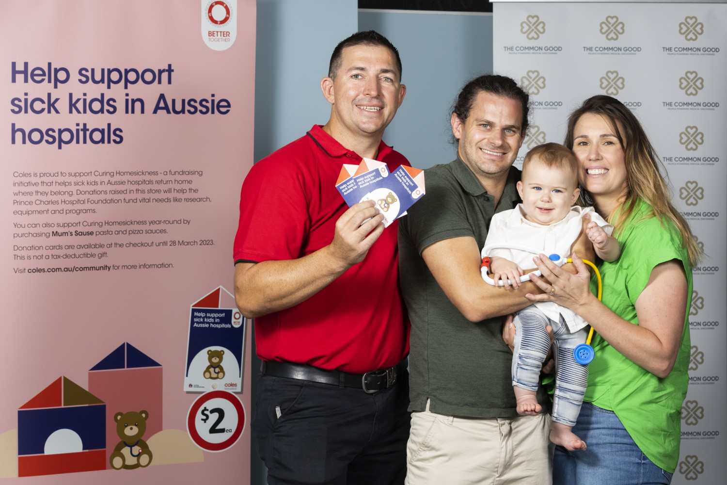 Funds raised will help children like Hamish, pictured with parents Richard & Tiffany Kightley and Coles Regional Manager Brad Stewart