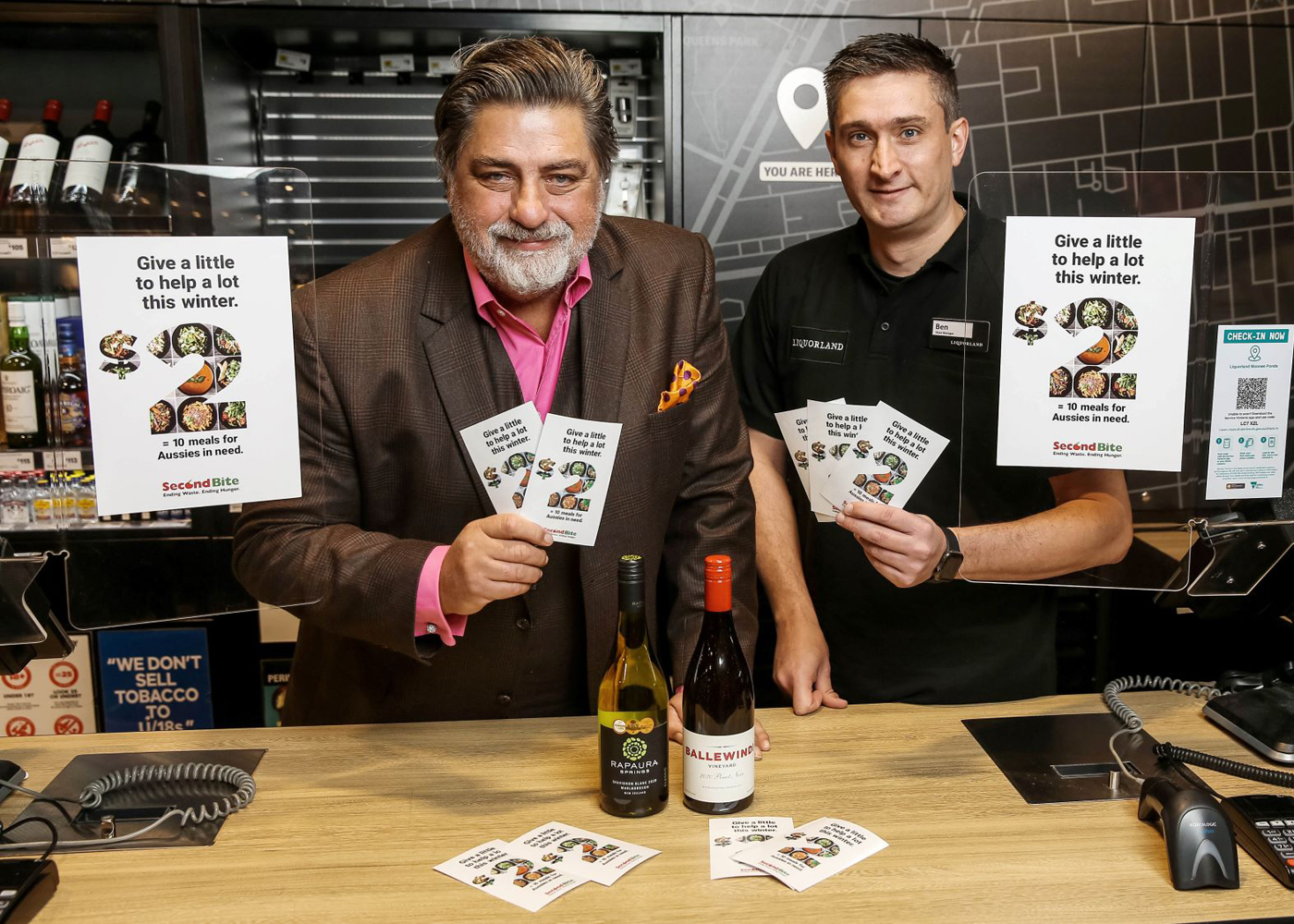 SecondBite Ambassador and Board Director Matt Preston with Liquorland Moonee Ponds Store Manager Ben McGregor