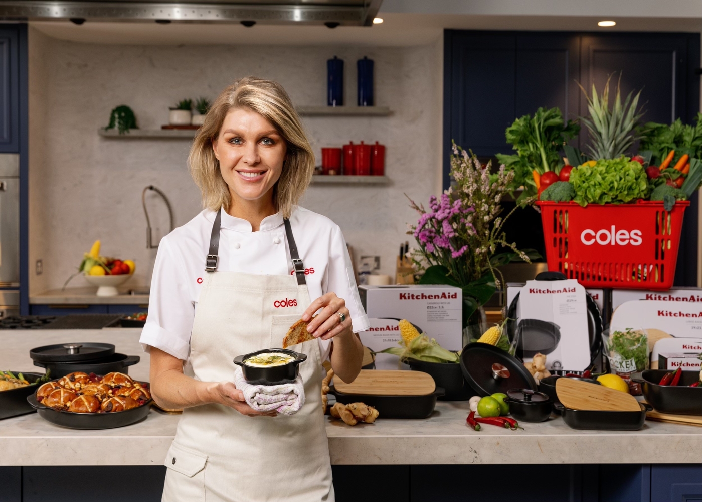 Coles Ambassador and chef Courtney Roulston with the new KitchenAid ovenware