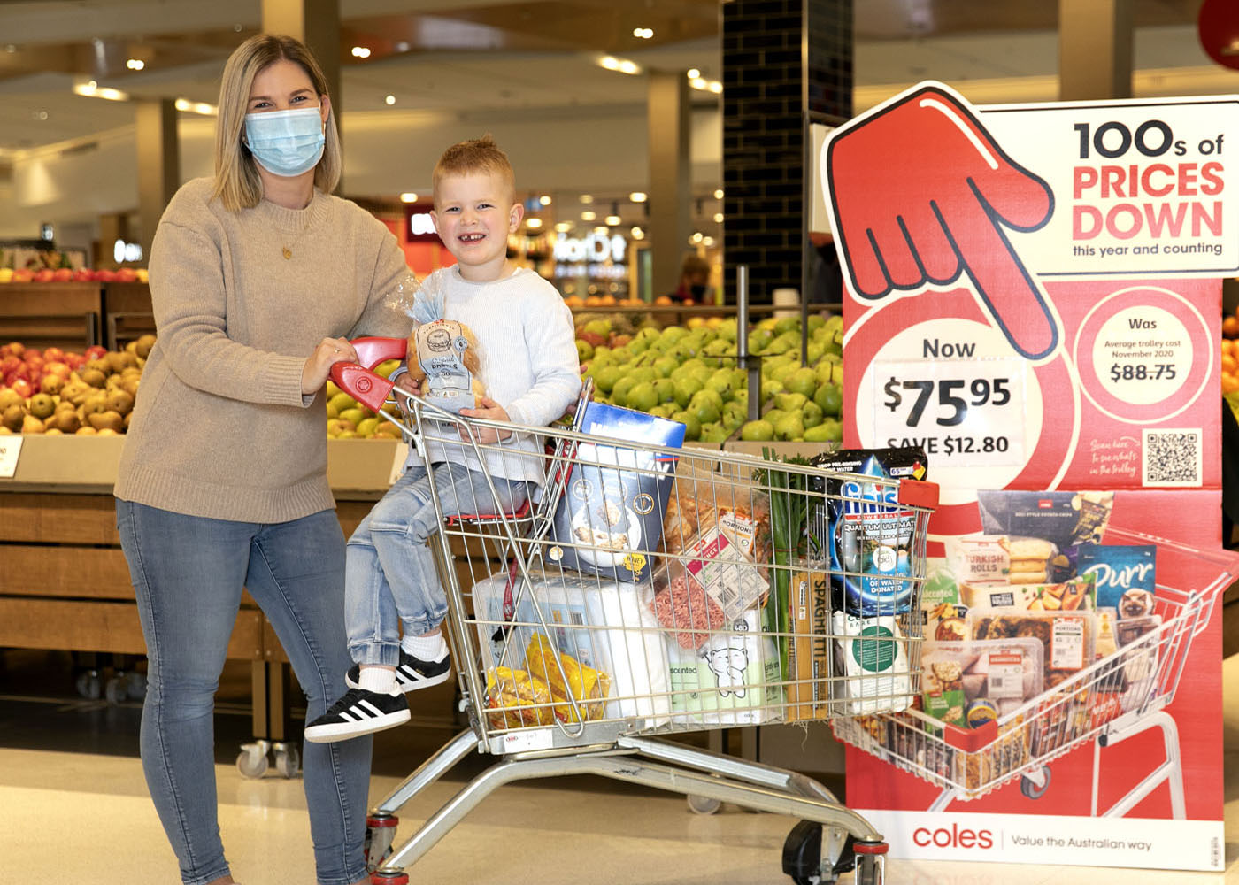 Amy Crevatin shopping with her son Tom at Coles Tooronga