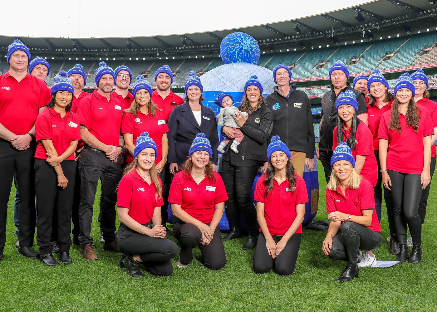 Coles team members attended the unveiling of the Big Freeze 8 beanie