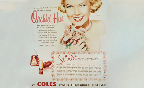1940 - 1949 - Doris day smiling to promote Coles cosmetic products