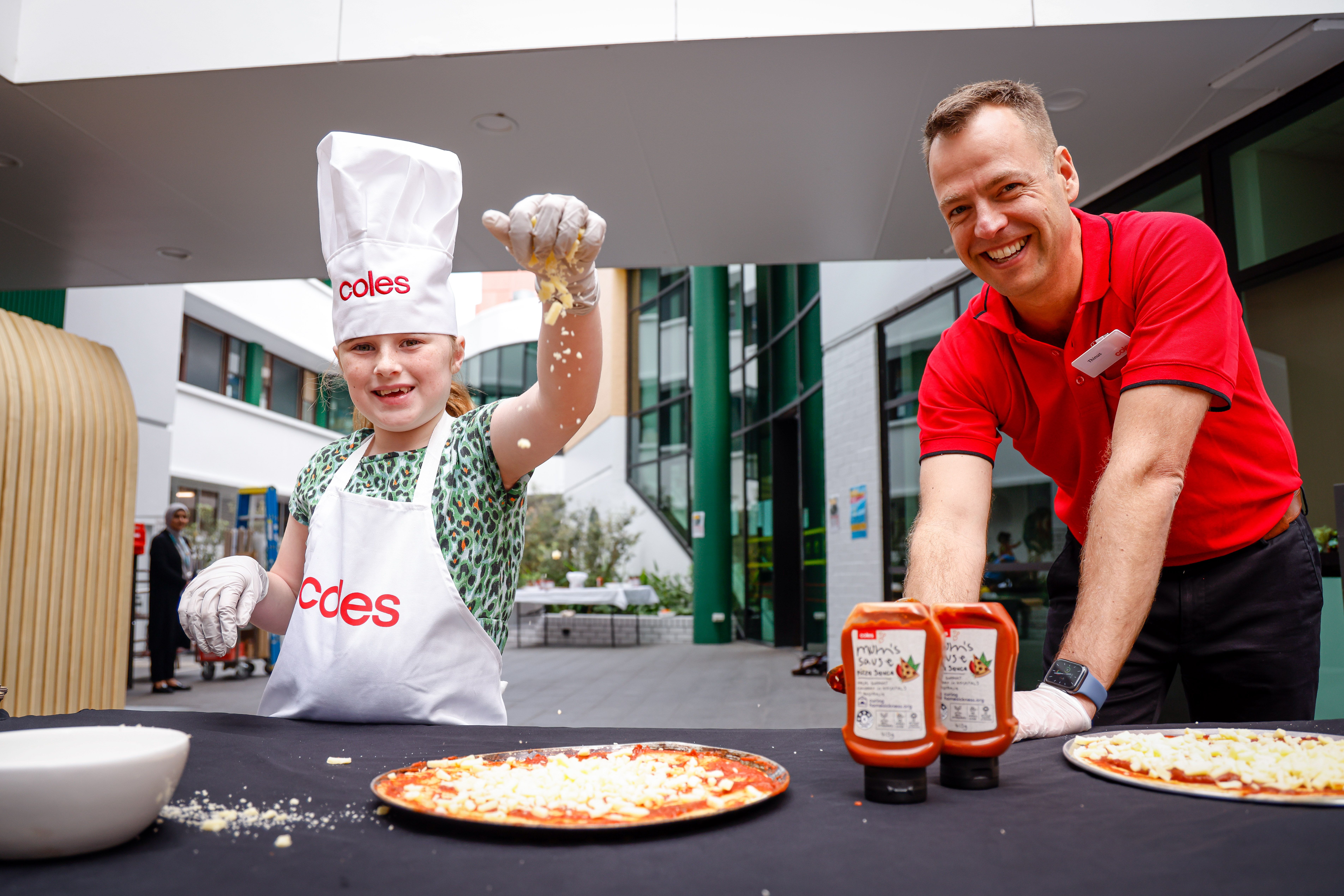 Nine-year-old Indy who has Partial Complex Cognitive Epilepsy with Coles Chief Sustainability, Property & Export Officer Thinus Keeve at Sydney Children's Hospital in Randwick