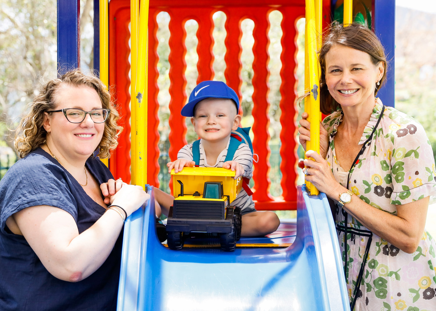 Belinda Kidd and her four year old son Harrison with Redkite Ambassador Antonia Kidman